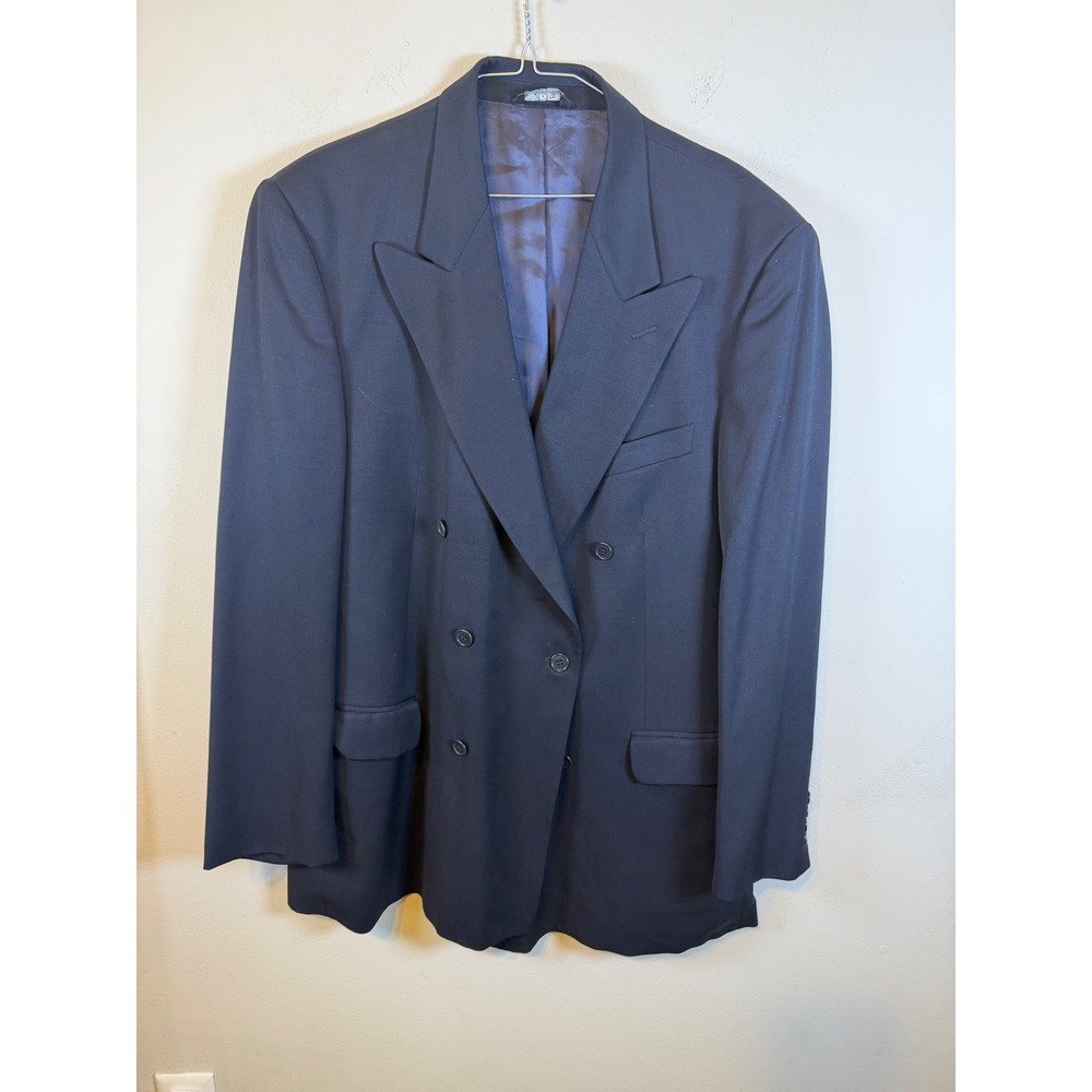 Vito Rufolo Mens Double Breasted Blazer Super 100s Wool Navy Blue 48R